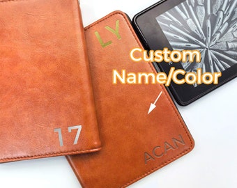 Anpassat Kindle-läderfodral med logotyp och namn samt handrem, Paperwhite 12:e generationen, Oasis 10:e generationen, Kindle Colorsoft, Tolino Shine 5, Tolino Shine Color