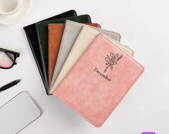 Estuche de cuero personalizado con diseño floral del mes de nacimiento para BOOX Go Color 7 gen // Go 6 Leaf 3C, Leaf 5C, Poke 5S, Poke 6S, Tolino Shine 5, estuche de cuero personal
