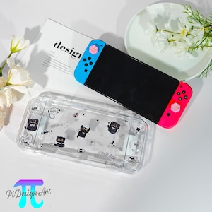 Black cute cat with glitter custom initial sticker Switch case for Switch 2,Switch OLED,Switch Lite,have card slot,gift for boy game lovers