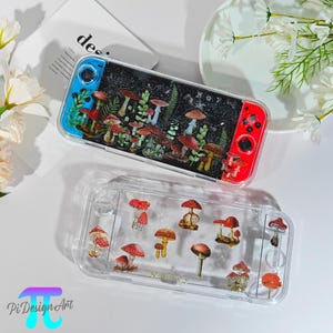 Forest mushroom design styles custom initial with glitter case for Switch 2,Switch OLED,Switch Lite,have 12 card slots,gift for game lovers