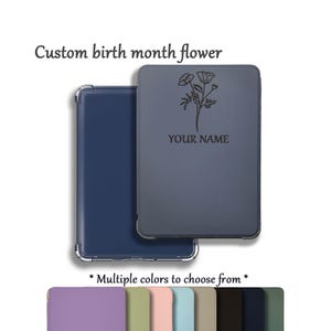 Custodia Kindle personalizzata con fiore di nascita, sveglia e dormi per Paperwhite 12a generazione, Kindle Colorsoft, custodia per nuovo Kindle 6" 2024, personalizzazione del nome