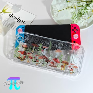 Forest mushroom design custom initial with glitter case have 12 game card slots for Switch 2,Switch OLED,Switch Lite,gift for Switch player