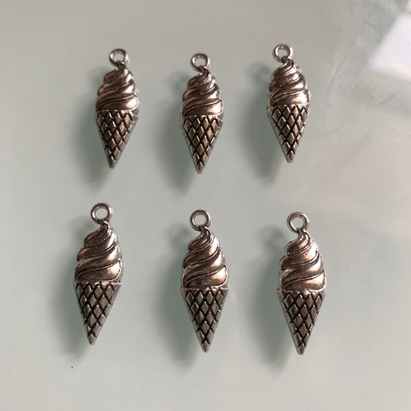 Silver ice cream cone charms lot of 6