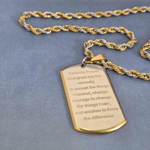 Two-Tone Serenity Prayer Dog Tag Necklace: Christian Faith Jewelry
