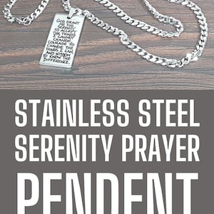 Engraved Serenity Prayer Dog Tag Necklace: Stainless Steel Cuban Chain