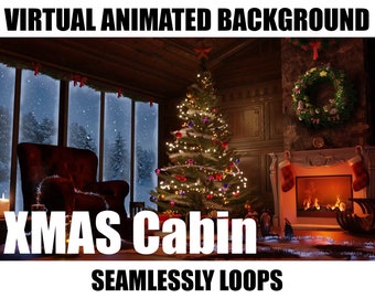 ANIMATED VIRTUAL BACKGROUND | Christmas Cozy Cabin | Instant Digital Download
