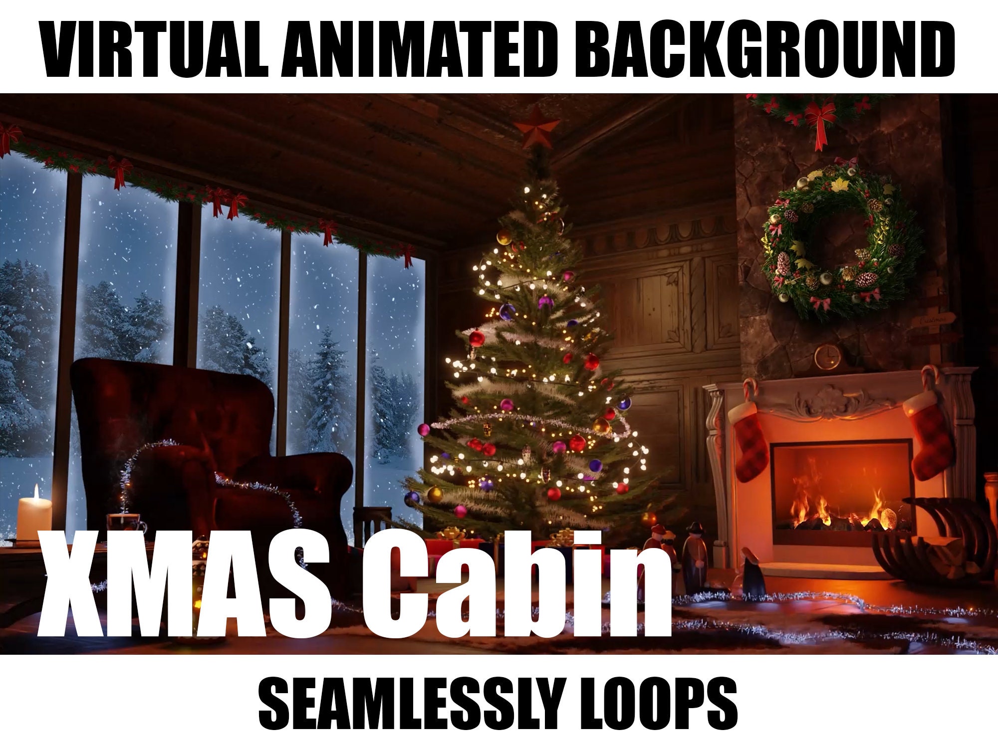 ANIMATED VIRTUAL BACKGROUND | Christmas Cozy Cabin | Instant Digital ...