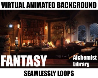 ANIMATED VIRTUAL BACKGROUND | Fantasy Alchemist Library | Instant Digital Download