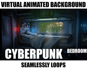 ANIMATED VIRTUAL BACKGROUND | cyberpunk apartment | Instant Digital Download