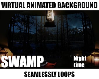 ANIMATED VIRTUAL BACKGROUND | Swamp at Night | Instant Digital Download