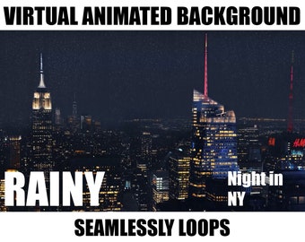 ANIMATED VIRTUAL BACKGROUND | Rain in New York | Instant Digital Download