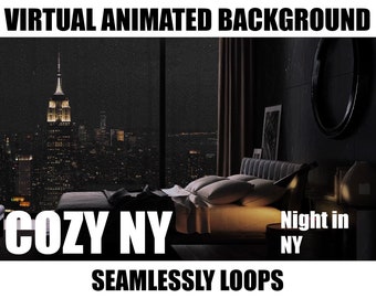 ANIMATED VIRTUAL BACKGROUND | Cozy New York Rainy Night | Instant Digital Download