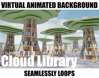 ANIMATED VIRTUAL BACKGROUND | Cloud Library | Instant Digital Download