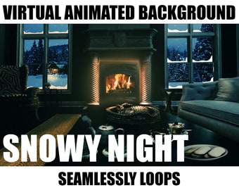 ANIMATED VIRTUAL BACKGROUND | Snowy Night | Instant Digital Download