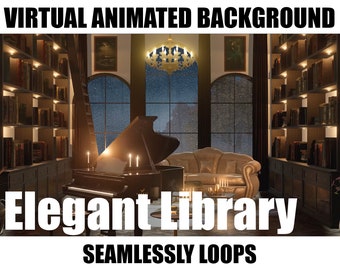 ANIMATED VIRTUAL BACKGROUND | Elegant Library | Instant Digital Download
