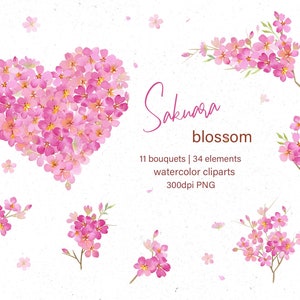 Sofortiger Download - Aquarell Kirschblüten Clipart, Kirschblüten ClipArt. Frühlingsblumenelemente für Hochzeit lädt ein, Handwerk