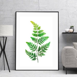 Printable art print - Lady Fern watercolour painting, botanical painting, green leaf print, green home decor
