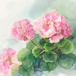 Instant Download -Geranium art print, printable botanical watercolor painting print, flower painting