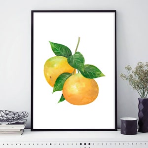 Printable art print - grapefruit watercolour painting print, fruit art print, kitchen art decor