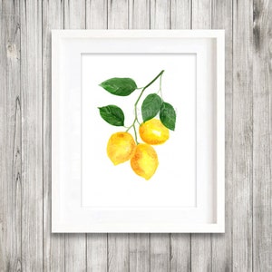 Printable art print - lemon watercolour painting print, fruit art print, lemon art print