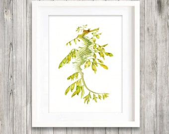 leafy sea dragon watercolor painting digital prints,  Printable art prints, Nursery bedroom Wall Print, green home decor