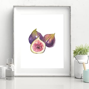 Printable art print - Fig watercolor painting art print, fig fruit painting, kitchen wall decor