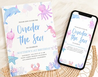 Under the Sea 1st Birthday Invitation: Ocean Animals (Editable, Instant Download)