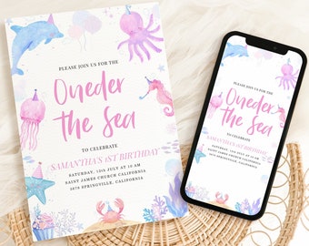 Inbjudan till 1-årsdag under havet: Havsdjur, redigerbar (digital nedladdning)