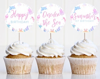 Under the Sea Cupcake Toppers: 1st Birthday Girl (Corjl Instant Download)