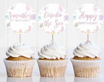 Under the Sea Cupcake Toppers: 1st Birthday Girl (Corjl Instant Download)