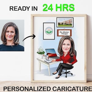 Caricature from Photo, Principal Gift - Custom Caricature Portrait From Your Photo / school secretary / principal retirement