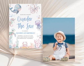 Oneder the Sea Birthday Invitation: Ocean Animals (Editable, Instant Download)