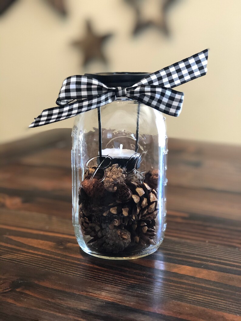 Mason Jar Lantern Centerpieces/pine Cone/buffalo Etsy