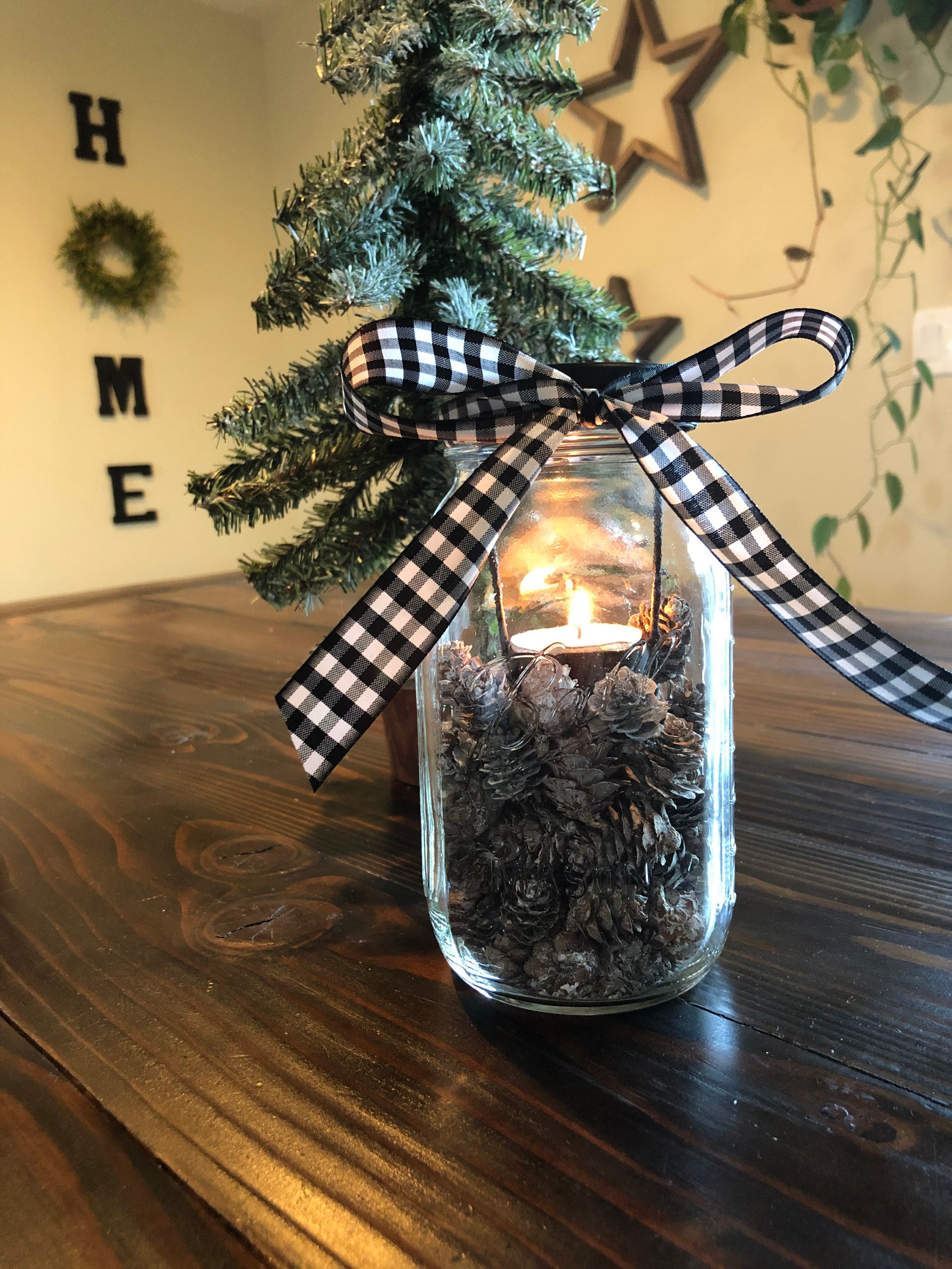 Mason jar lantern centerpieces/Pine cone/Rustic Etsy