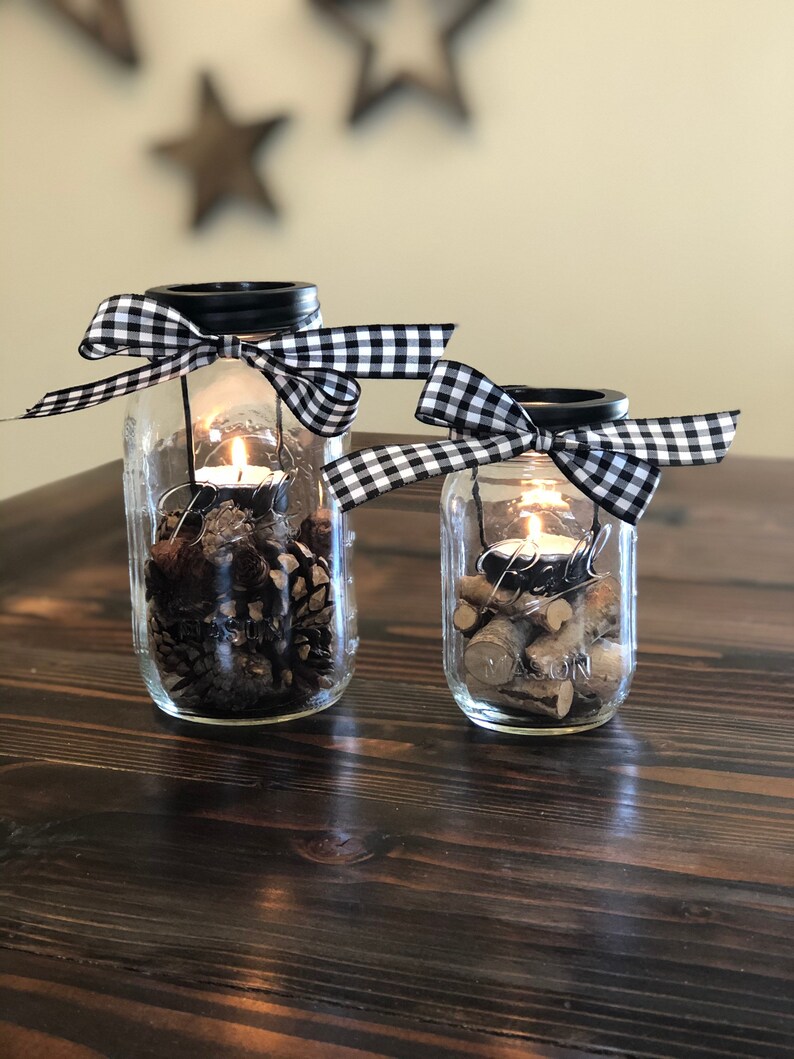 Mason Jar Lantern Centerpieces/pine Cone/buffalo Etsy