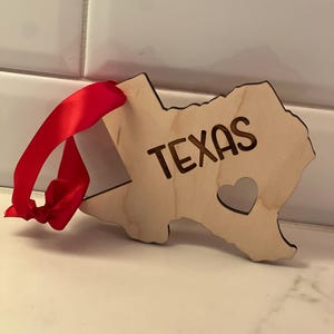 Texas Wood Christmas Ornament: Engraved State Shape, Baylor Gift
