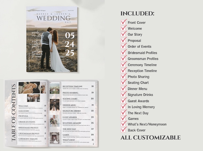 Personalized Wedding Magazine Template | Editable in Canva | DIY ...