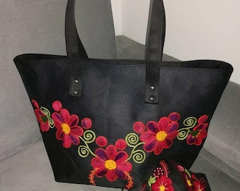 Hand embroidered Tote Bag for women, Peruvian Leather tote Bag, Embroidered bag, Original Handmade Purse, MOTHER'S Day SALE!