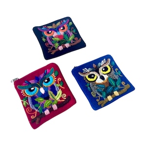 Hibou, porte-monnaie brodé, porte-monnaie brodé à la main. Hiboux péruviens, portefeuille brodé péruvien, porte-cartes, ! SOLDES D'AUTOMNE !
