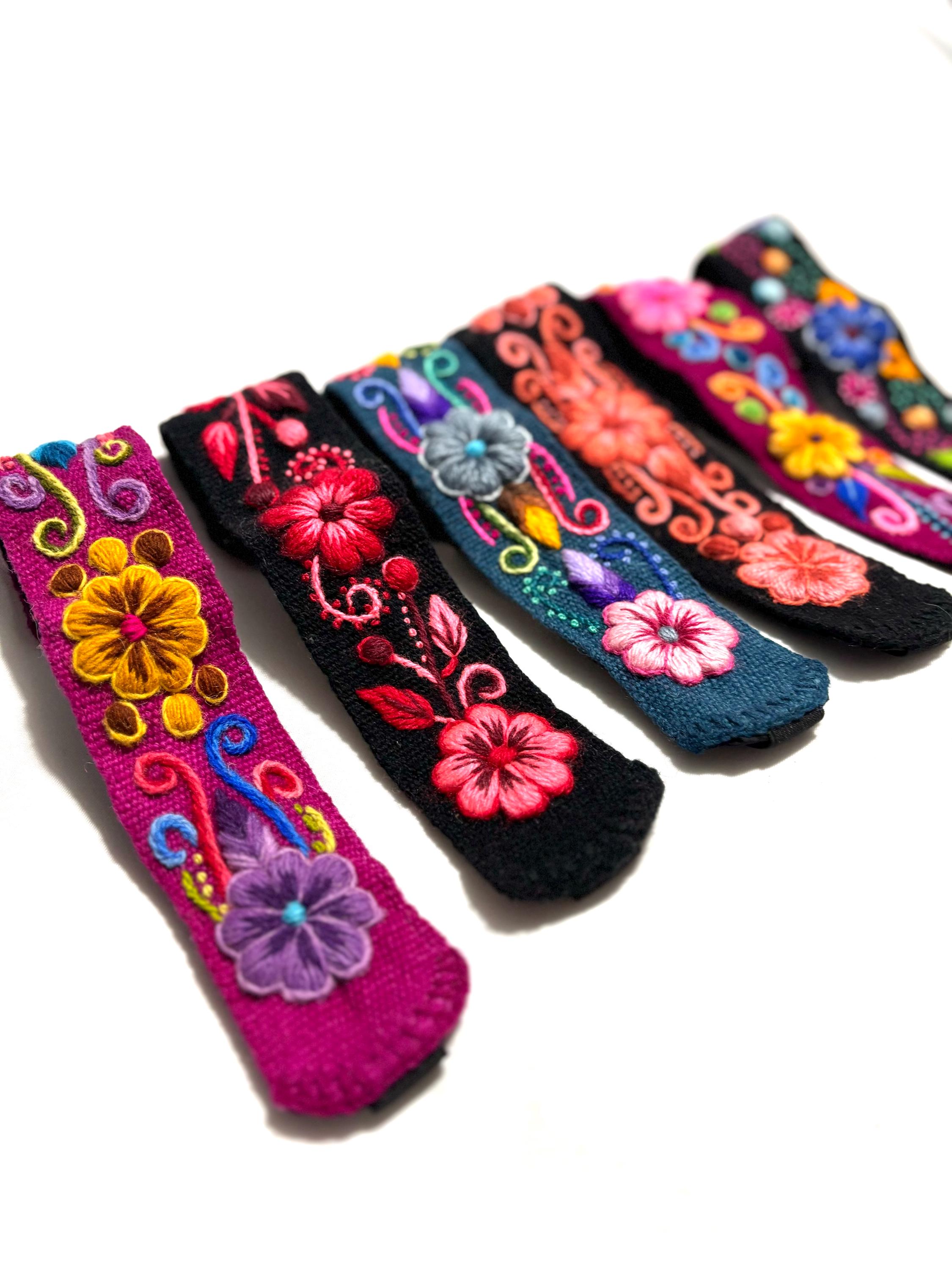 Hand Woven Headband Set Multicolored Flowers Peruvian Crafts Hand Made Worry Doll Headband Peru Artisan Made Hair  main image 3