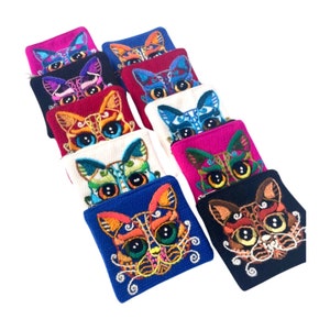 Porte-monnaie brodé chat, portefeuille brodé main Kitty. Porte-monnaie fait main, porte-cartes brodé péruvien, BONNE FÊTE DES PÈRES !