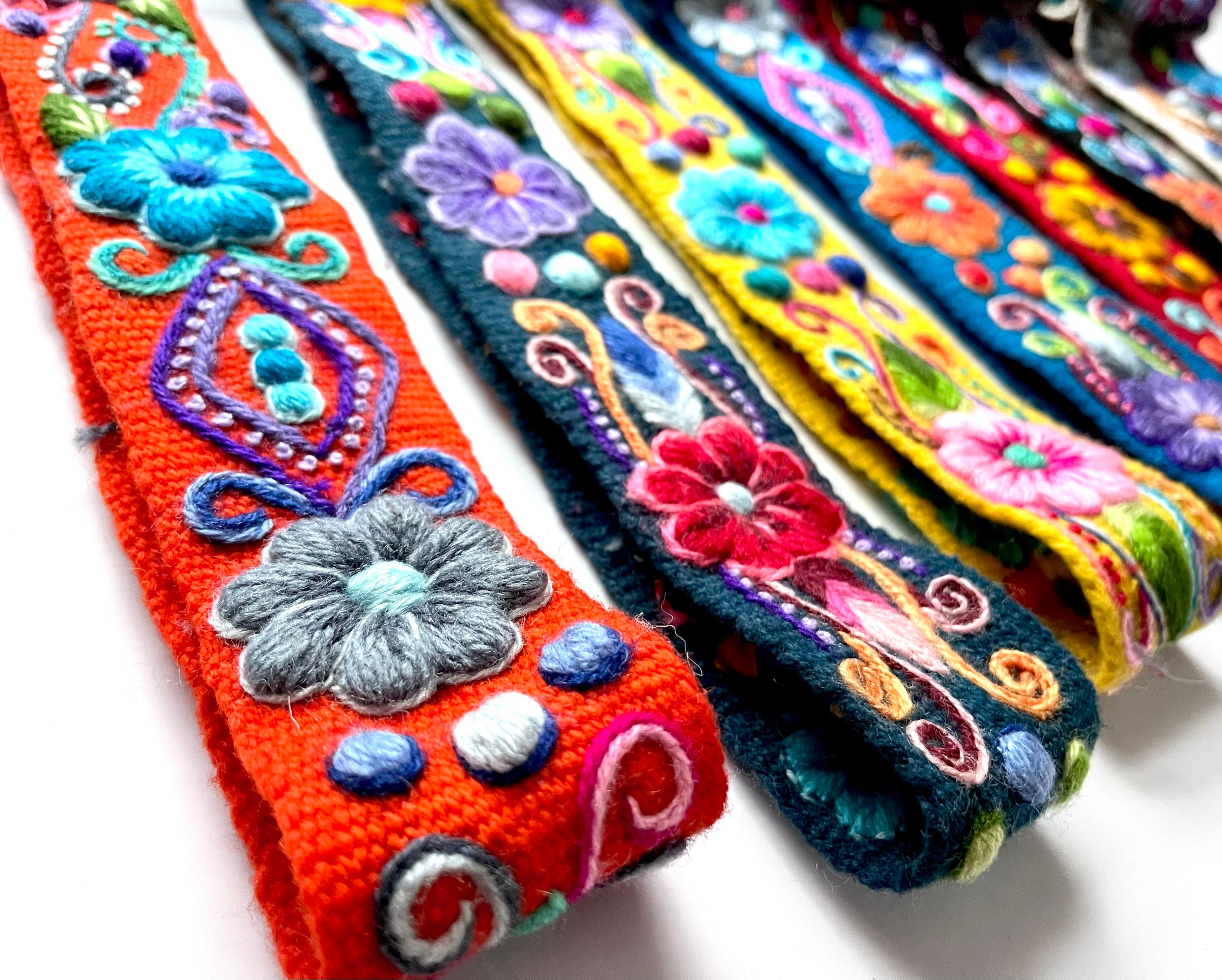 Hand-embroidered Floral Belt: Peruvian Wool Boho Belt 