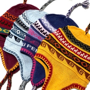 Bonnet en alpaga avec doublure en polaire, bonnet d'hiver péruvien au design ethnique, bonnet unisexe avec polaire, 25 % de réduction ! seulement 3 jours !!!