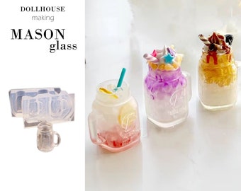 Dollhouse Miniature Clay Resin Jewelry Nail Decor Tableware Mason  Drinking Jar Mug Glass Clear Silicone Mold