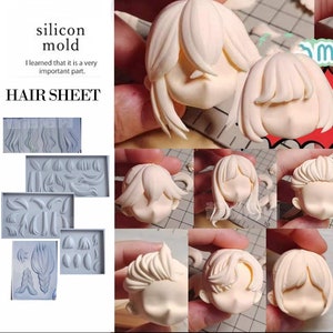 Clear Silicone Hair Mold for Clay Modelling - Chibi Anime Figure Doll and Cake Decorating Accessories - Sugarcraft Double Sided Mold