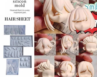 Moule à cheveux en silicone transparent pour modelage en argile - Accessoires de décoration de gâteaux et figurines d'anime Chibi - Moule double face Sugarcraft