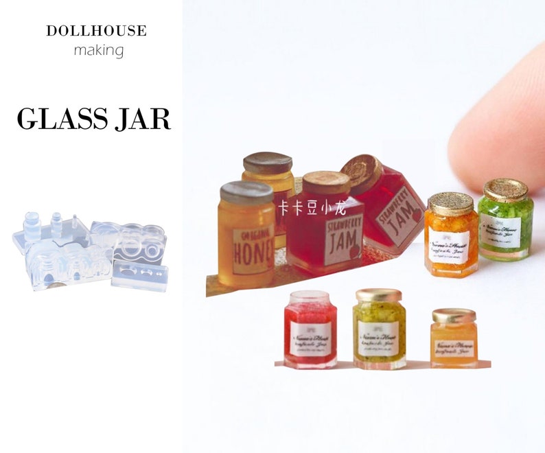 Dollhouse Miniature Clay Resin Jewelry Nail Decor Tableware Glass Bottle Jam Jar Content Clear Silicone Mold image 1