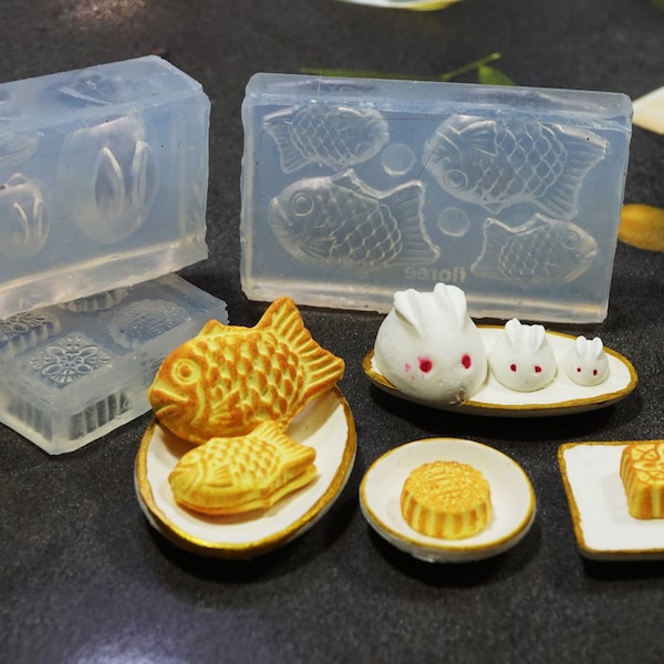 1/12 Dollhouse Miniature Clay Resin Jewelry Nail Decor Clay Fake Food Japan Craft Mid Autumn Moon Cake Clear Silicone Mold