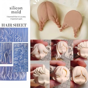 Hair Style Set in Clear Silicone Mold for Clay Modelling - Chibi Anime Figure Doll and Cake Decorating Accessories - Sugarcraft Art Craft