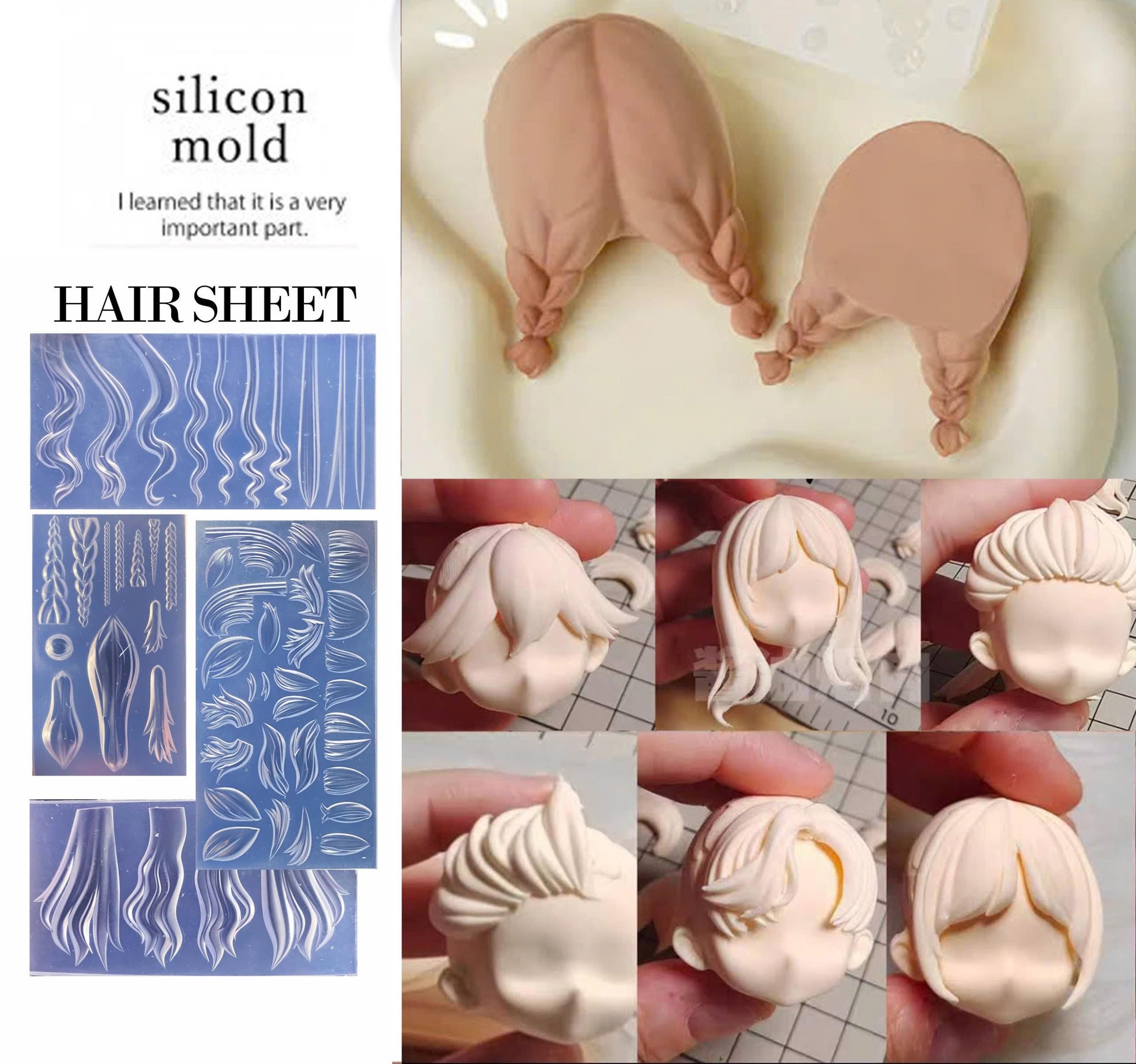 Hair Style Set in Clear Silicone Mold for Clay Modelling - Chibi Anime Figure Doll and Cake Decorating Accessories - Sugarcraft Art Craft